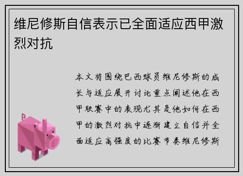 维尼修斯自信表示已全面适应西甲激烈对抗